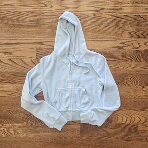 Brandy Melville John Galt Light Blue Zip-Up Crop Top Sweatshirt Shirt Hoodie